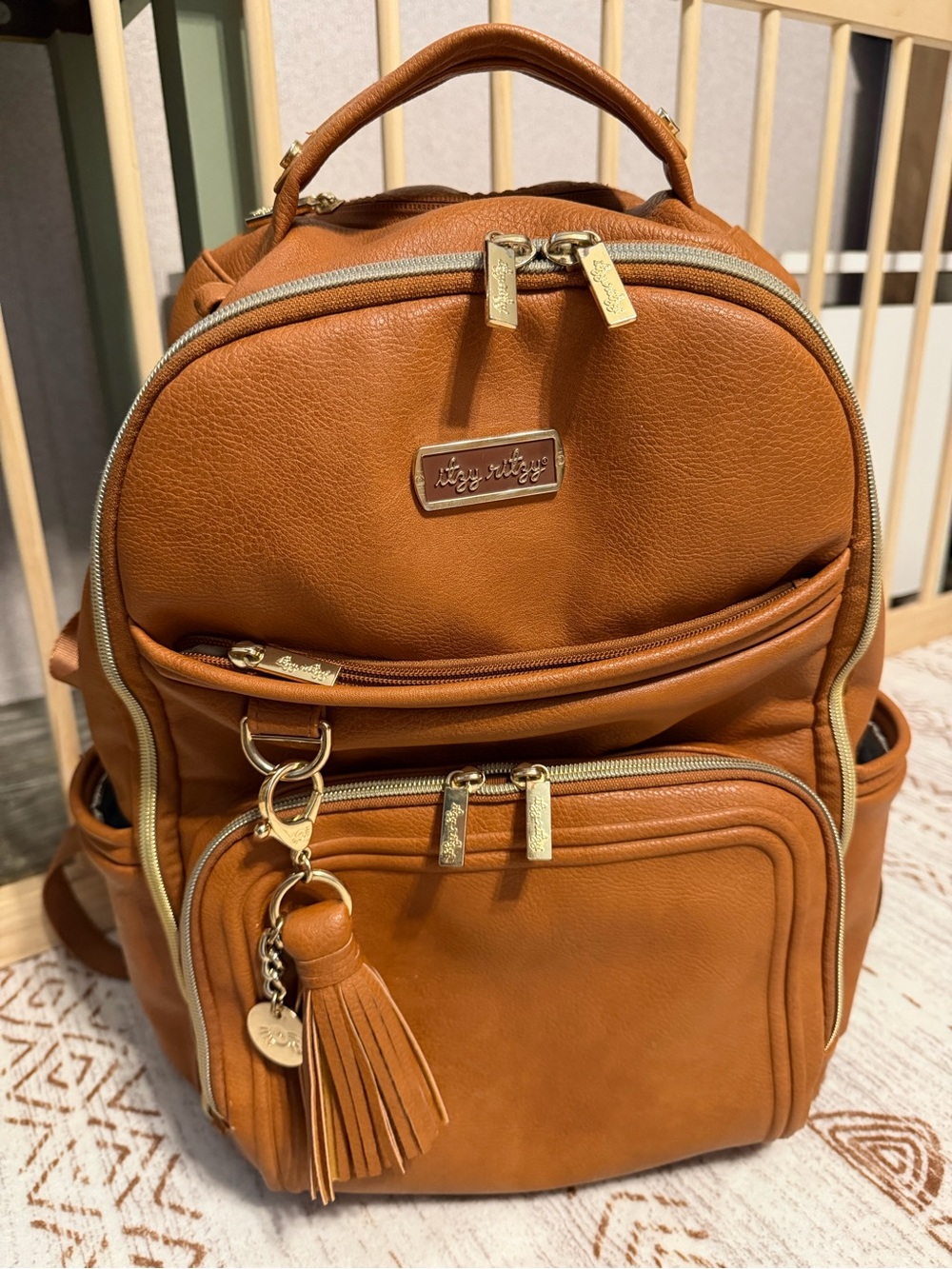 Itzy Ritzy Cognac Leatherette Backpack Diaper Bag - Cognac